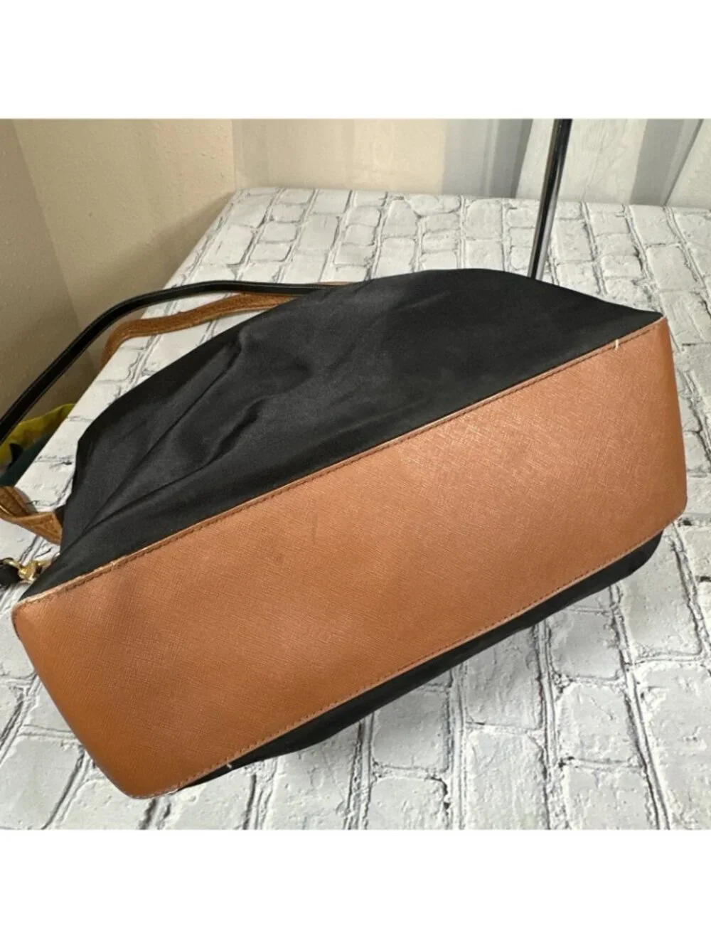 Michael Kors Black Cognac Shoulder Bag With Tan Leather Trim Medium Purse